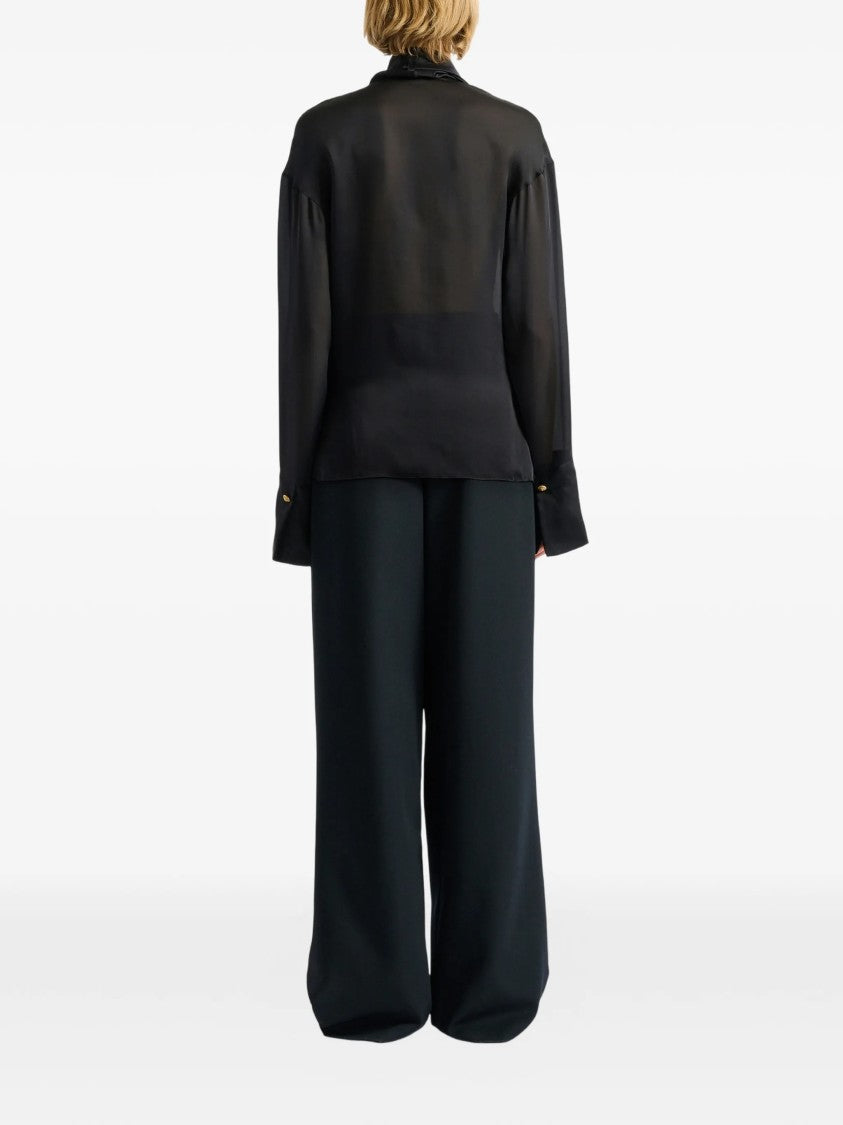 Balmain Black Silky Tie-Neck Shirt