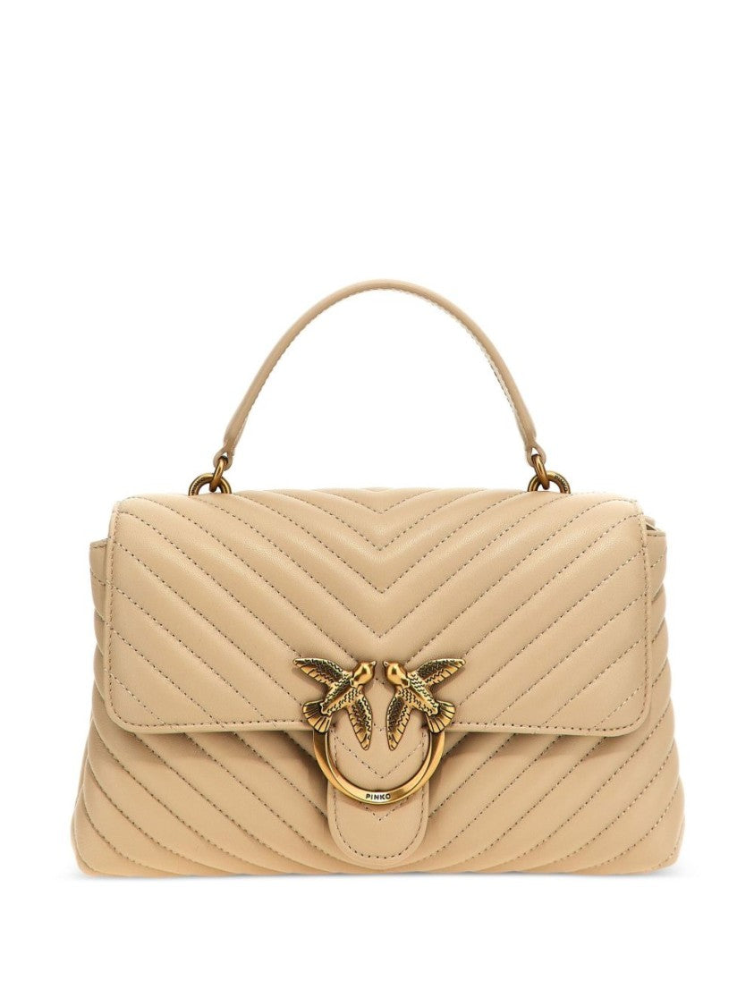 Pinko Quilted Beige Cowhide Leather Handbag
