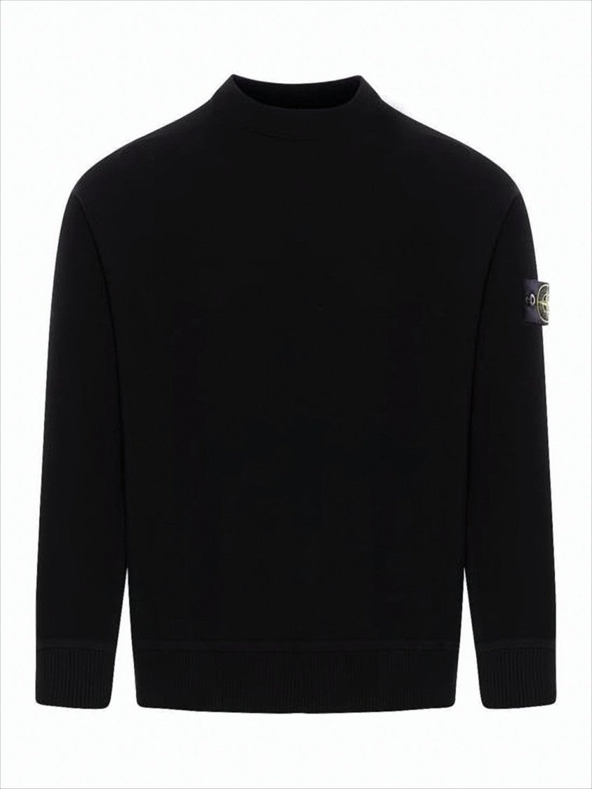 Stone Island Minimalist Black Sweater With Crew Neckline And Ribbed Details