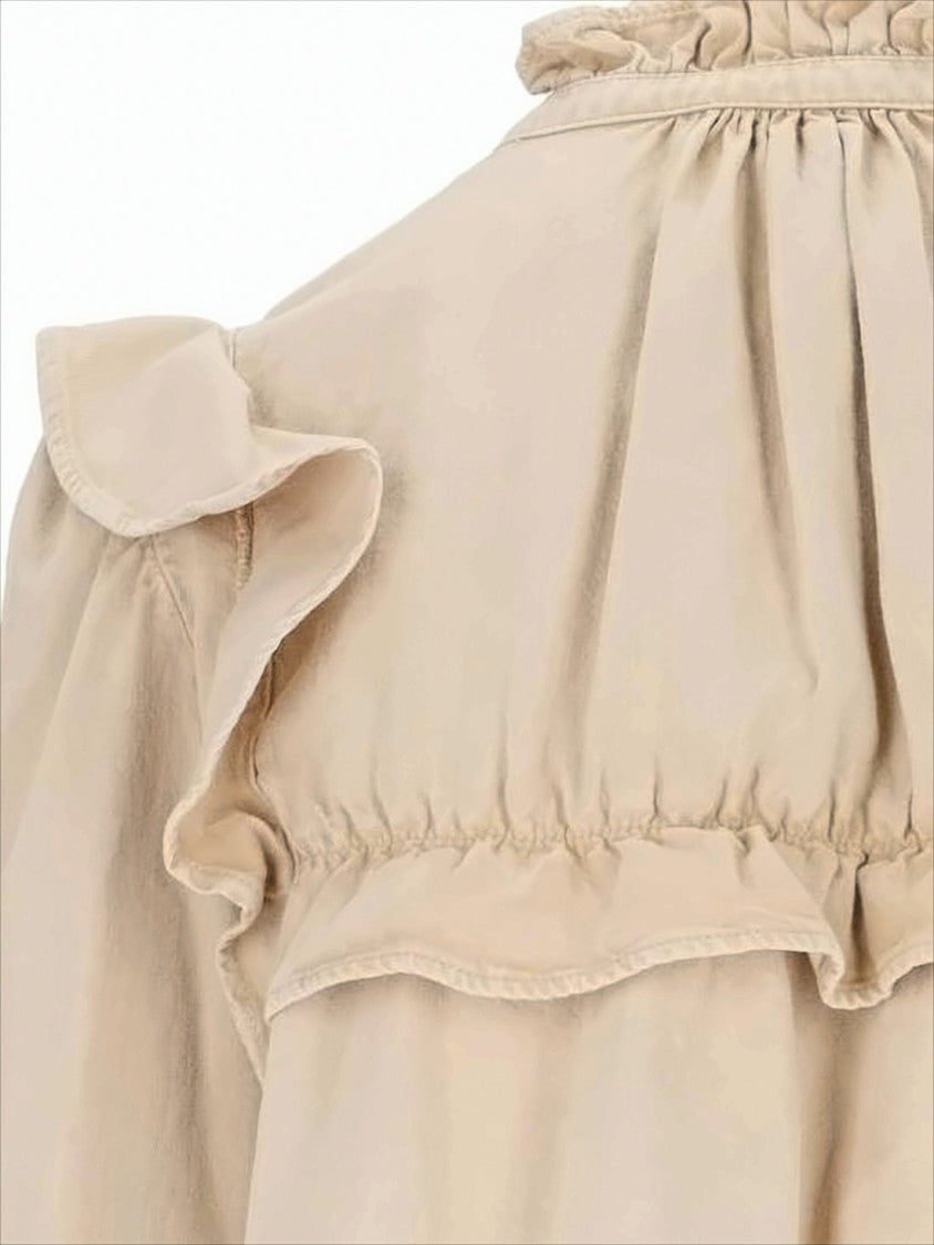 Isabel Marant Beige Ruffled Neckline Blouse With Button-Down Front