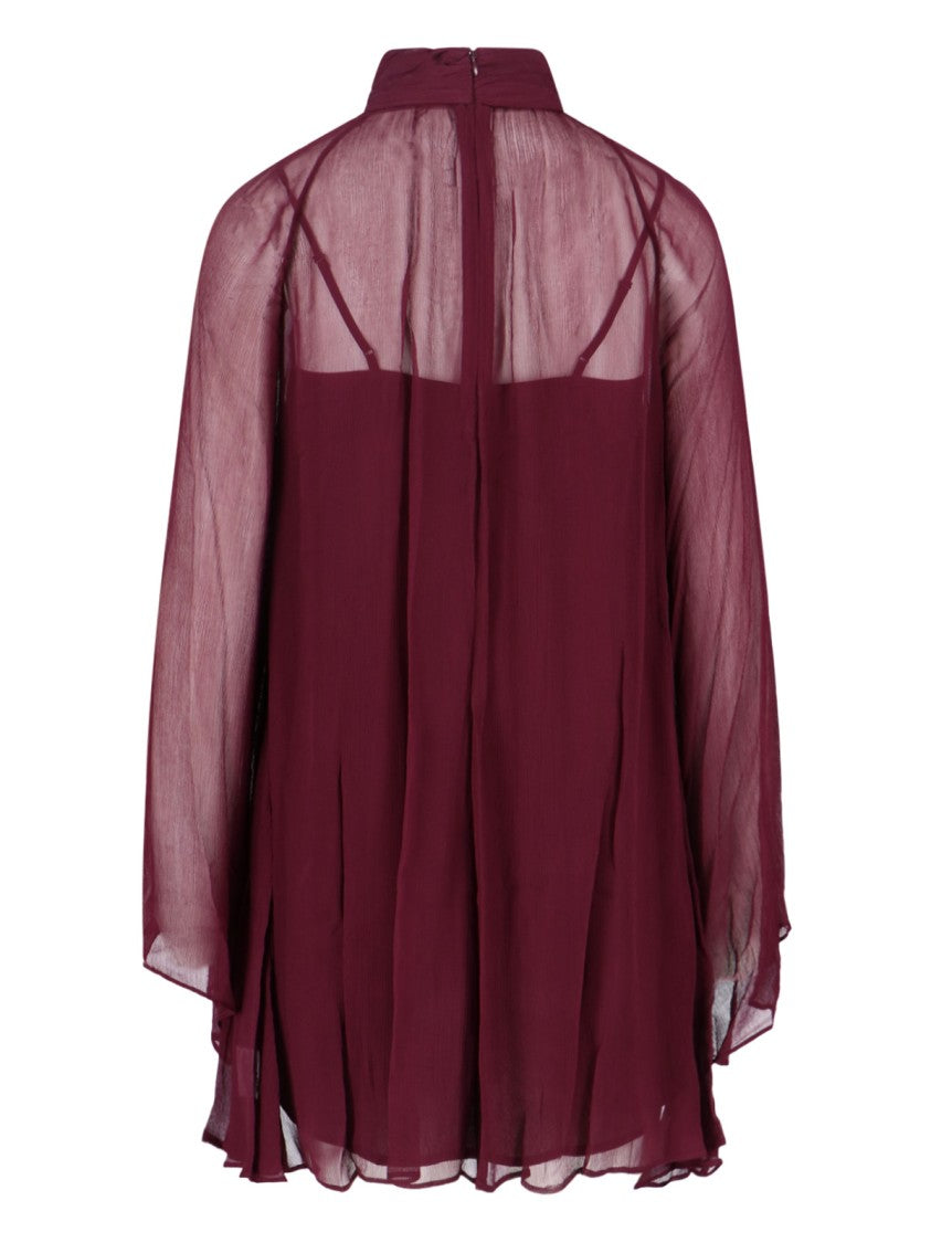 Staud High-Neck Mini Chiffon Dress With Asymmetrical Hemline
