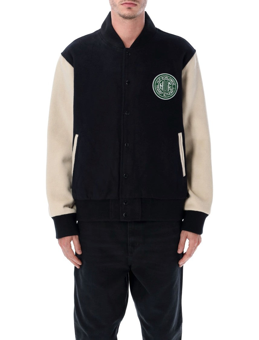 Huf Global Transit Black Wool Varsity Jacket