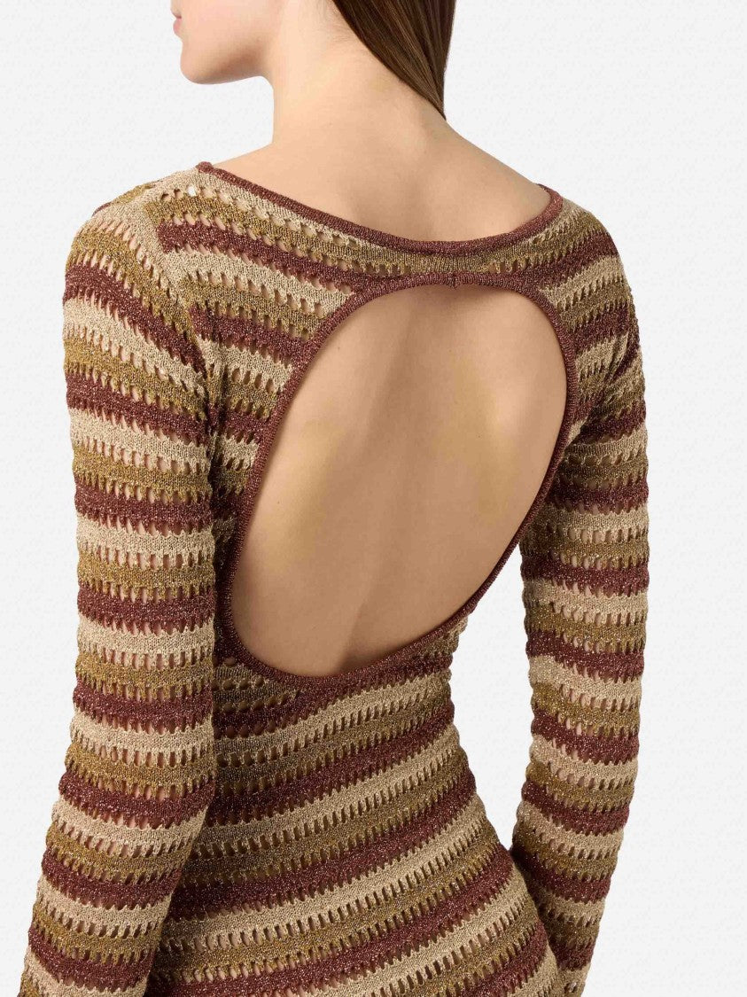 Mc2 Saint Barth Fitted Midi Dress With Crochet Knit