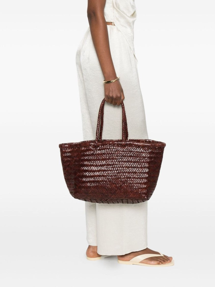 Dragon Diffusion Woven Brown Calfskin Shoulder Bag With Braided Handles