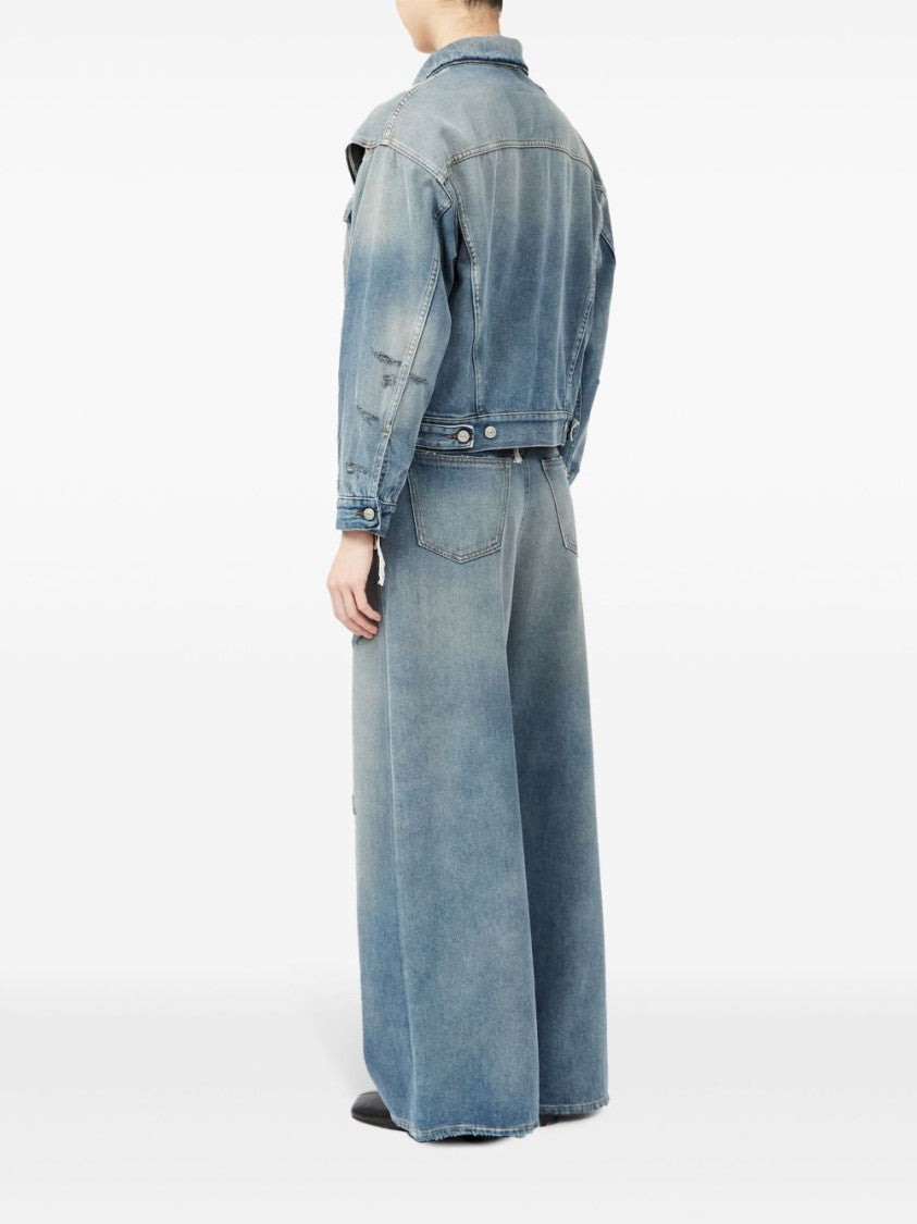 Mm6 By Maison Margiela Washed Denim Jacket With Distressed Detailing