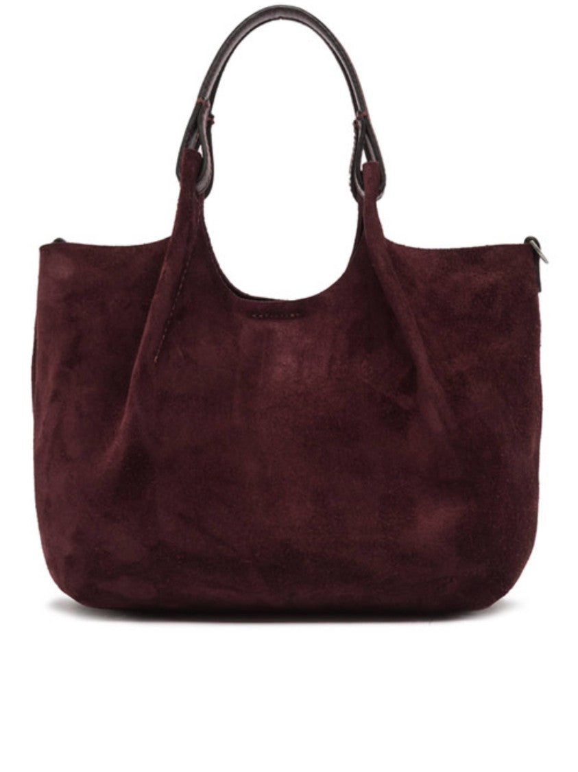 Gianni Chiarini Suede Handbag With Rounded Slouchy Silhouette In Rich Burgundy