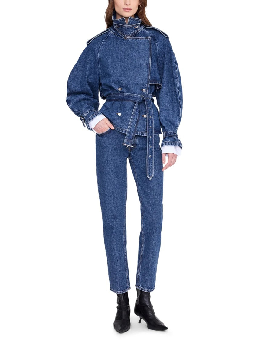 Anine Bing Pascale Double-Breasted Cropped Denim Trench Coat