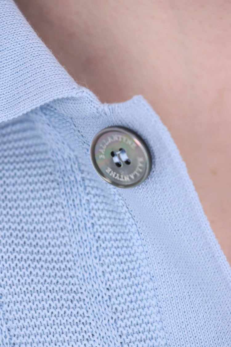 Ballantyne Blue Textured Cotton Polo Shirt