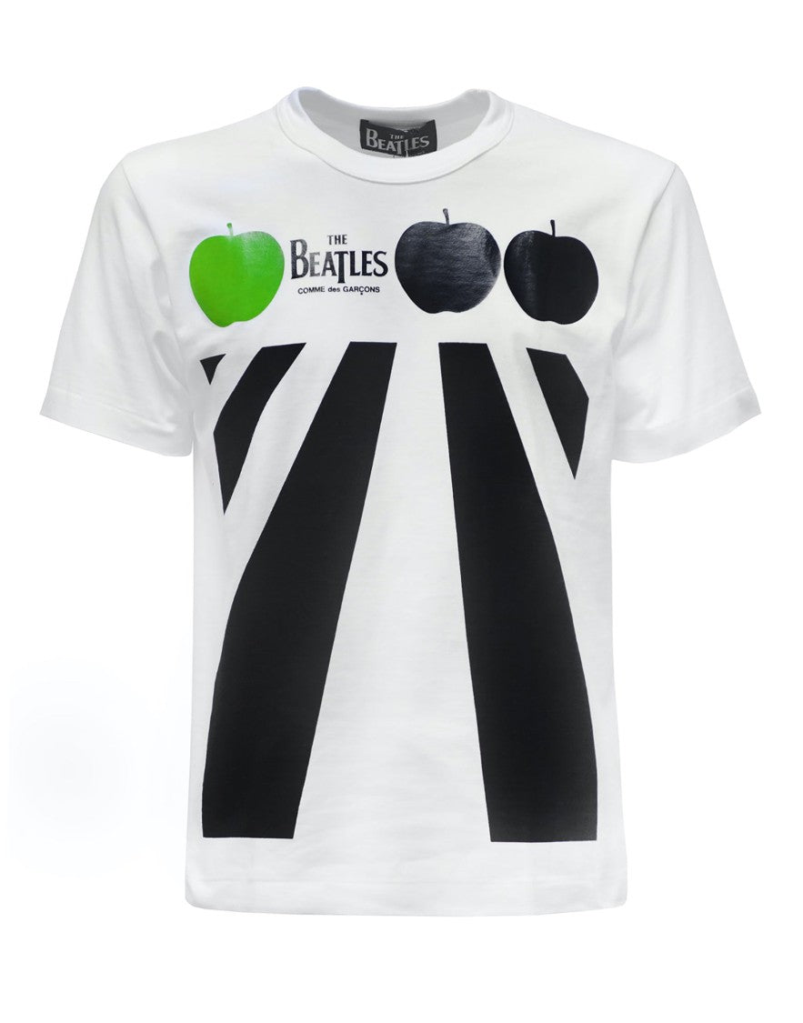 Comme Des Garçons White Graphic T-Shirt With Beatles-Inspired Design