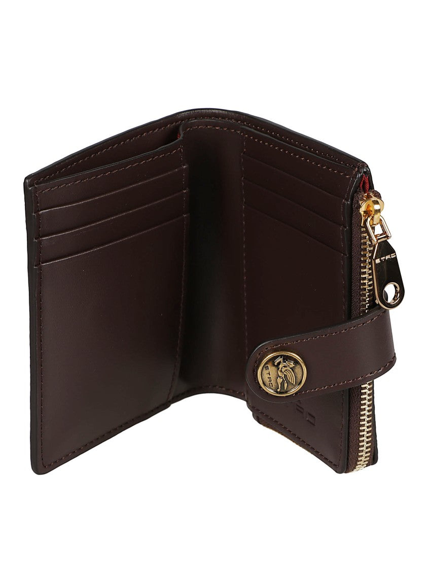 Etro Textured Compact Wallet With Paisley Pattern And Gold Emblem