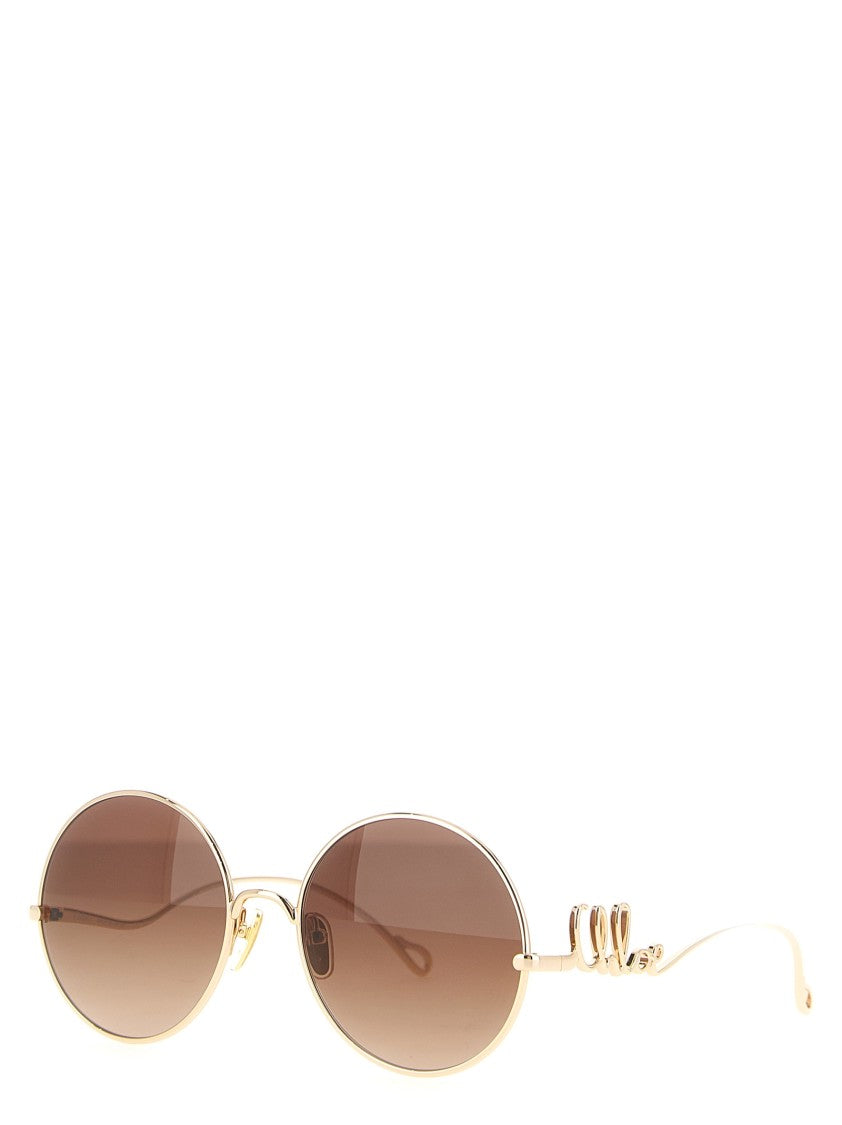 Chloé Oval Gold Sunglasses With Thin Metal Frame