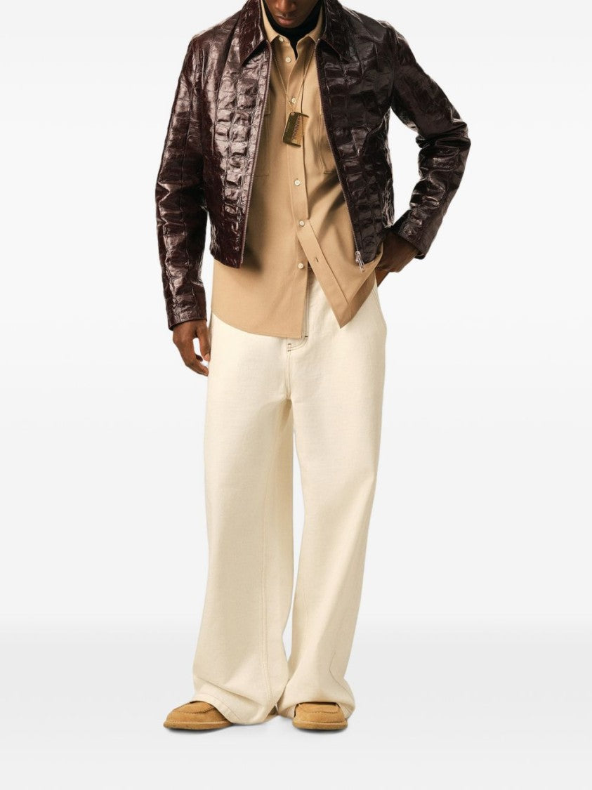 Ami Paris Cropped Textured Jacket With Glossy Crocodile Finish
