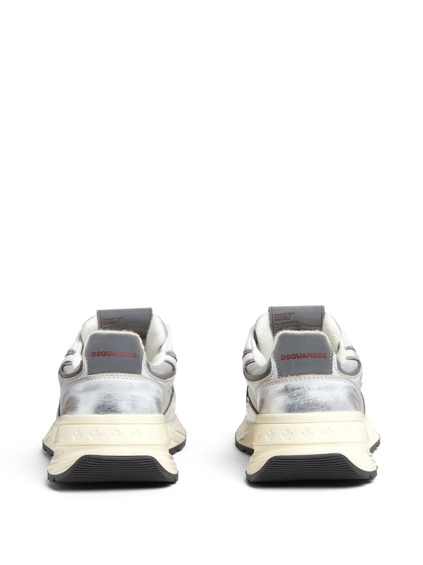 Dsquared2 Sprinter Silver Leather Mesh Vintage Sneakers
