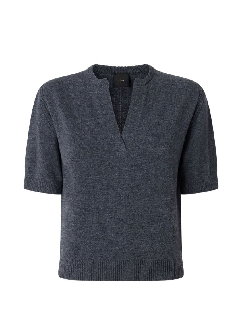 Pinko Cropped Grey Sweater With Vertical Seam Detail