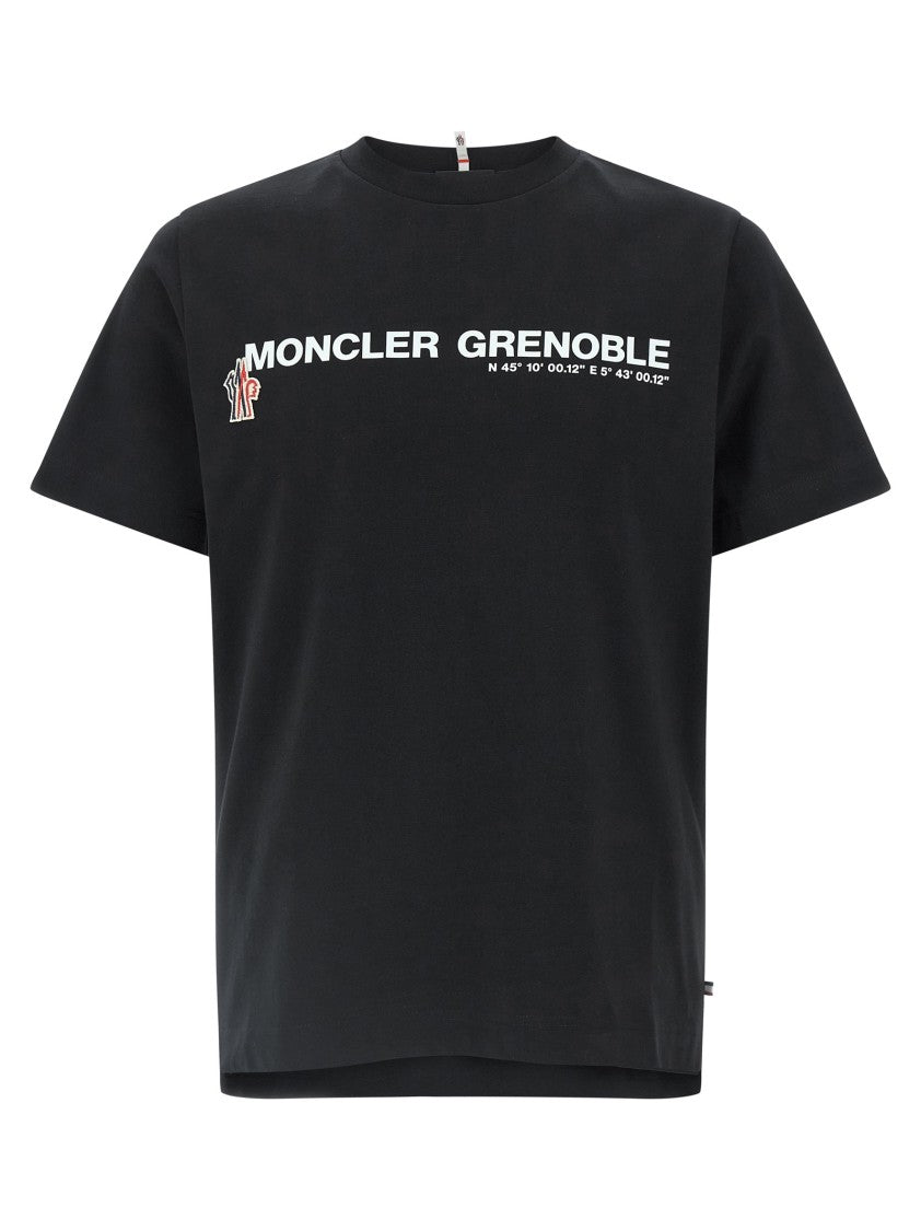 Moncler Grenoble Black Cotton Crewneck T-Shirt With Logo Detail