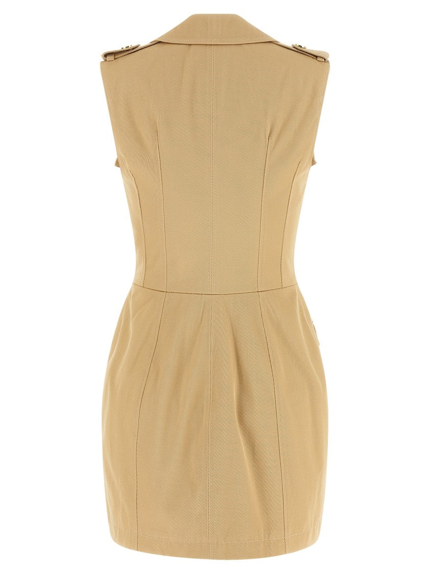 Elisabetta Franchi Double-Breasted Cotton Gabardine Mini Dress With Winged Shoulders