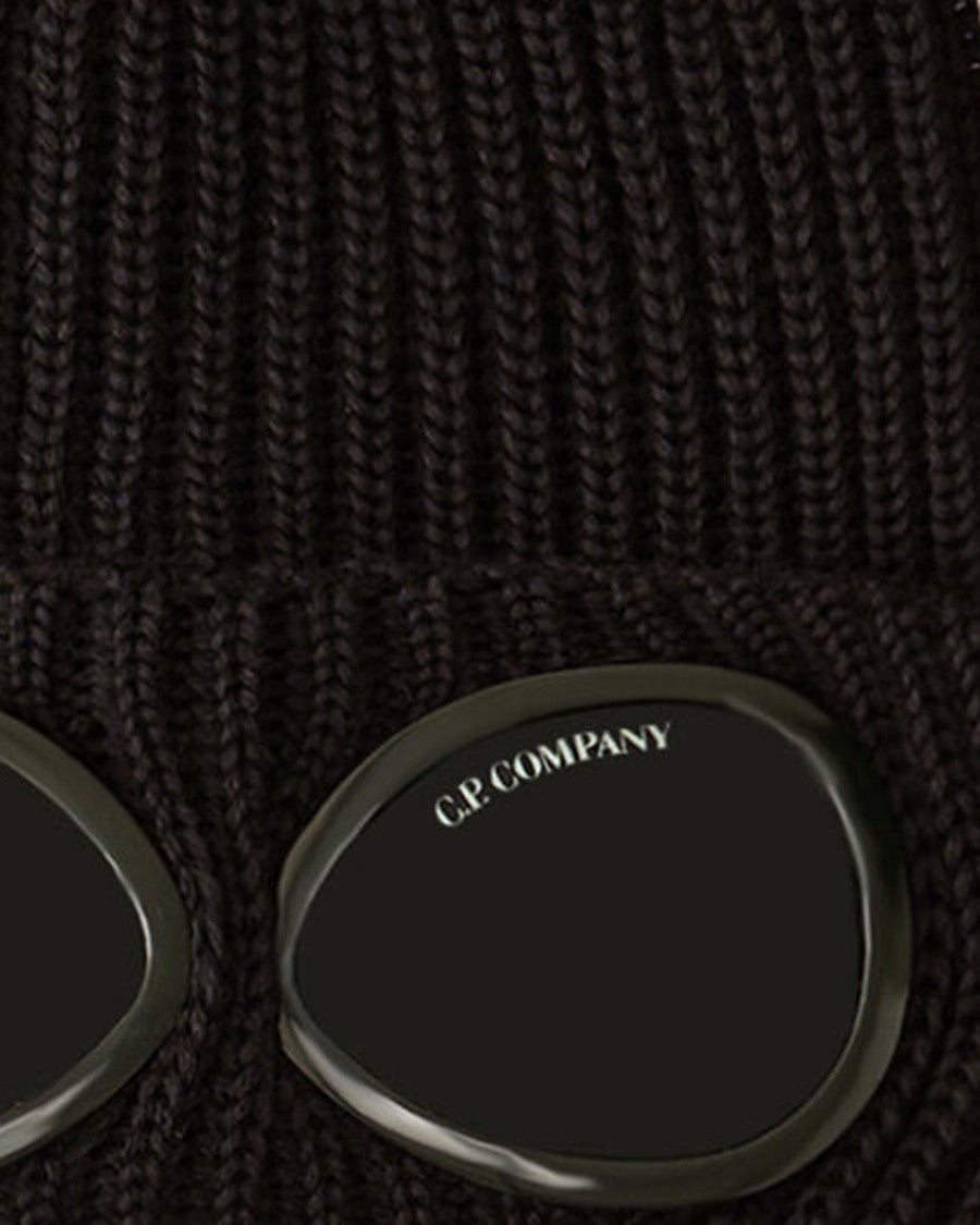 C.P. Company Black Lens Ribbed Knit Beanie