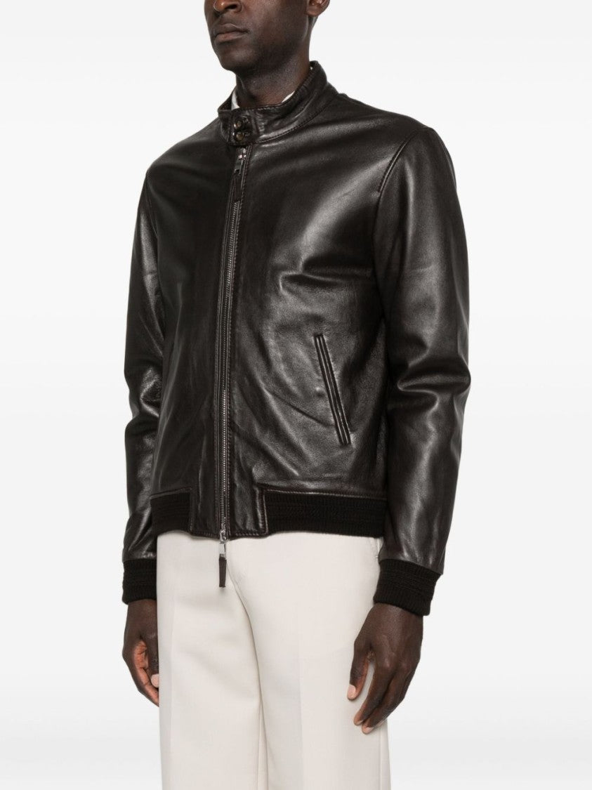 The Jack And Jackie Leathers Brown Leather Jacket And Calfskin Finish