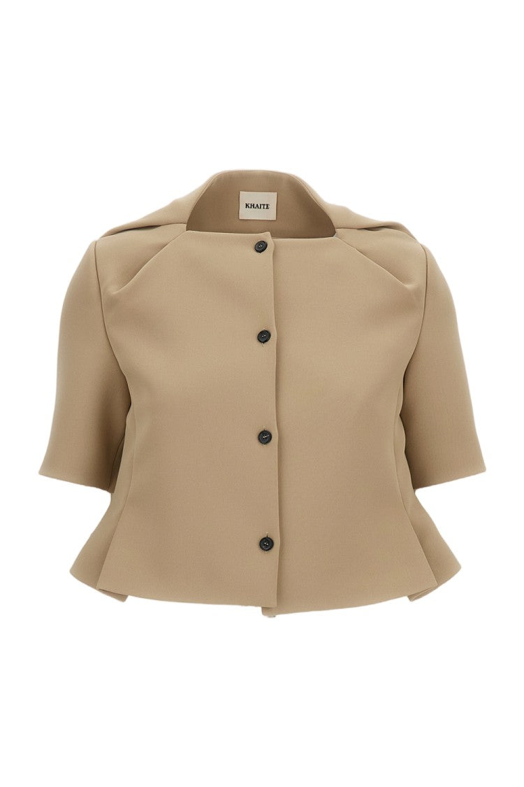 Khaite Peplum Short Jacket In Bonded Italian Crepe