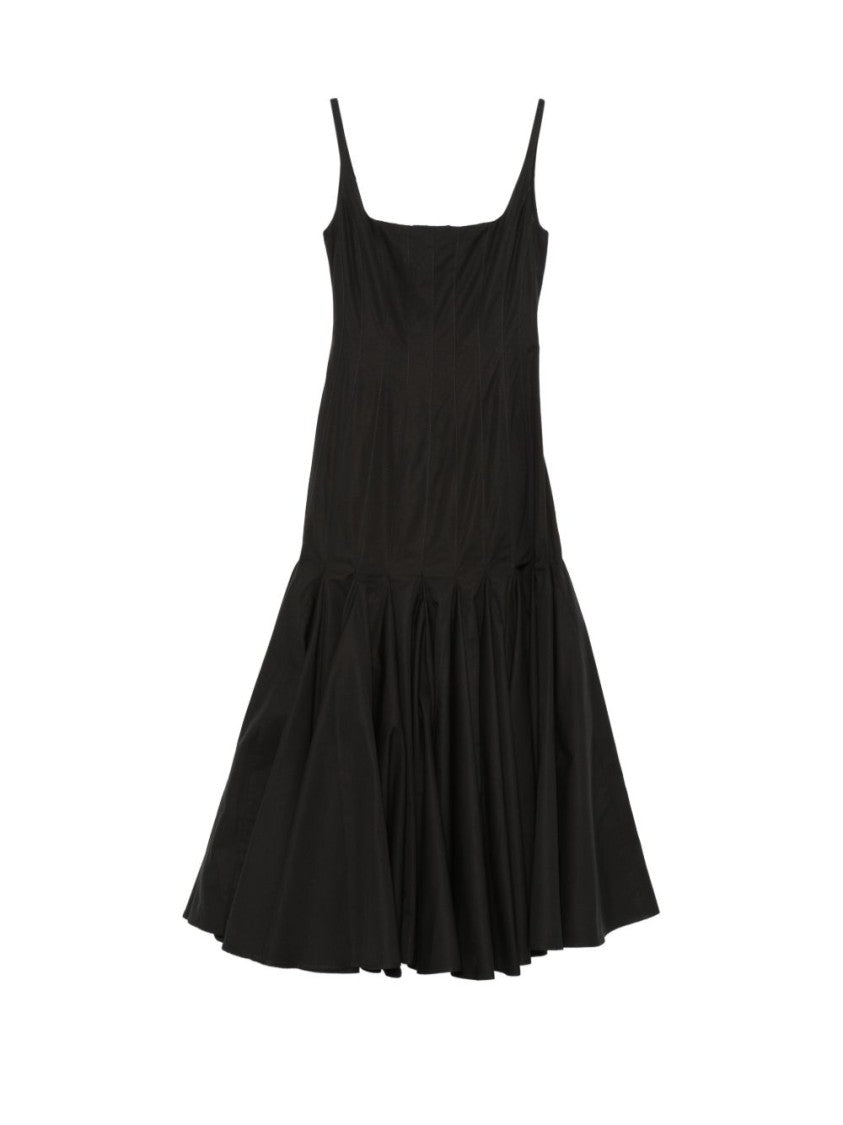 Jacquemus Black Fitted Square-Neck Gathered Midi Dress