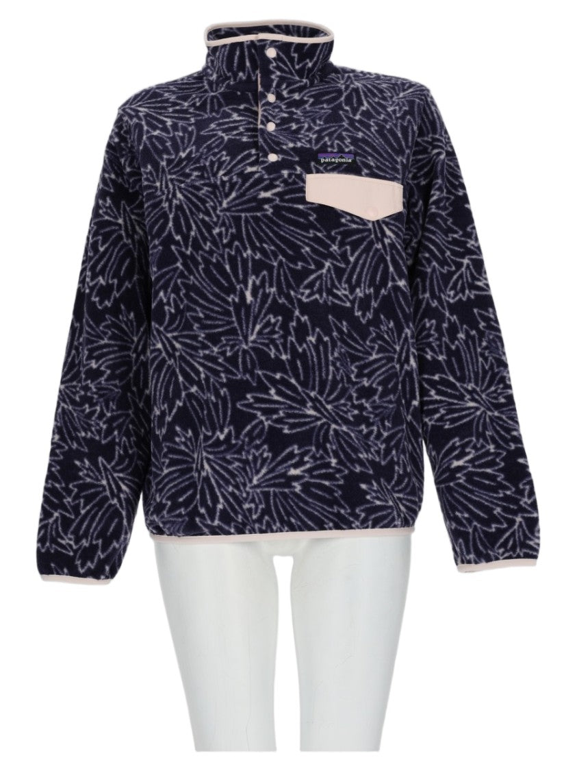 Patagonia Abstract Leaf Pattern Pullover Sweater With High Collar