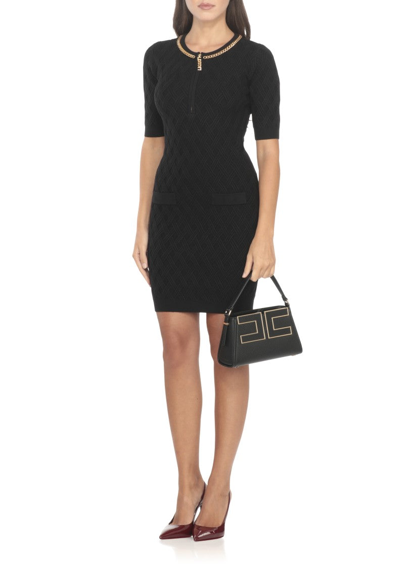 Elisabetta Franchi Fitted Textured Mini Dress With Chain Detail