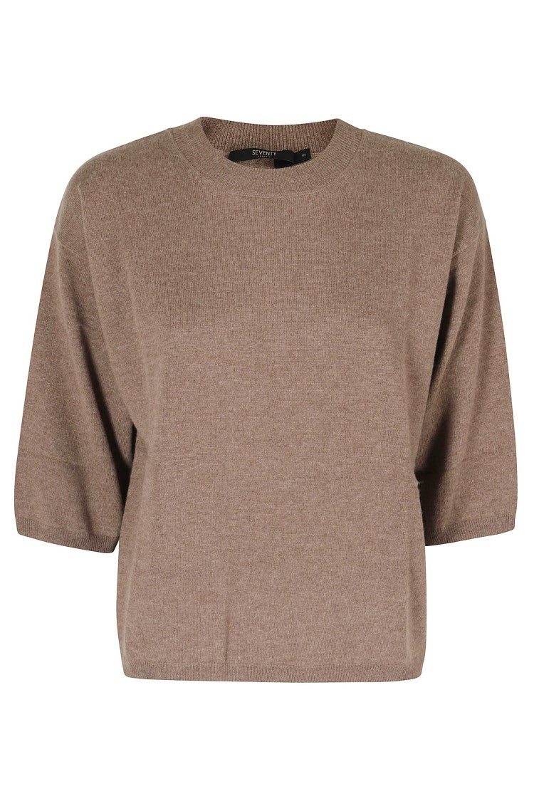 Seventy Brown Crew-Neck Sweater With 3/4-Length Sleeves And Ribbed Trim
