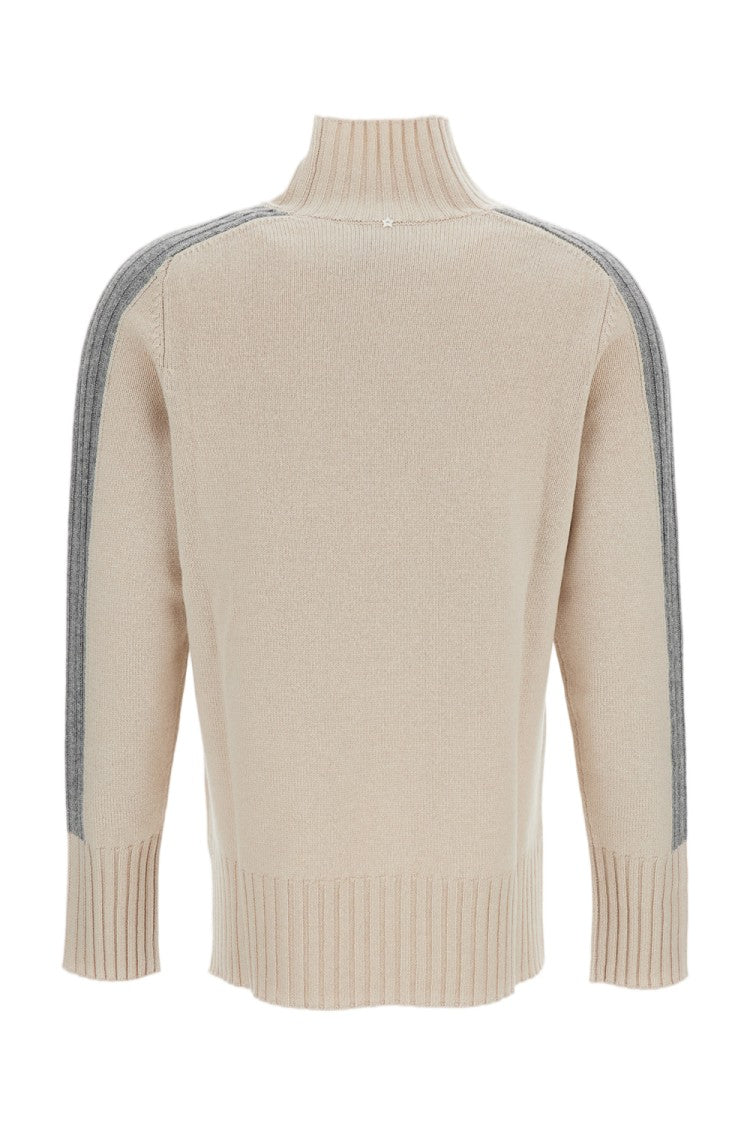 Lorena Antoniazzi Beige Mock Neck Sweater With Contrasting Grey Stripes