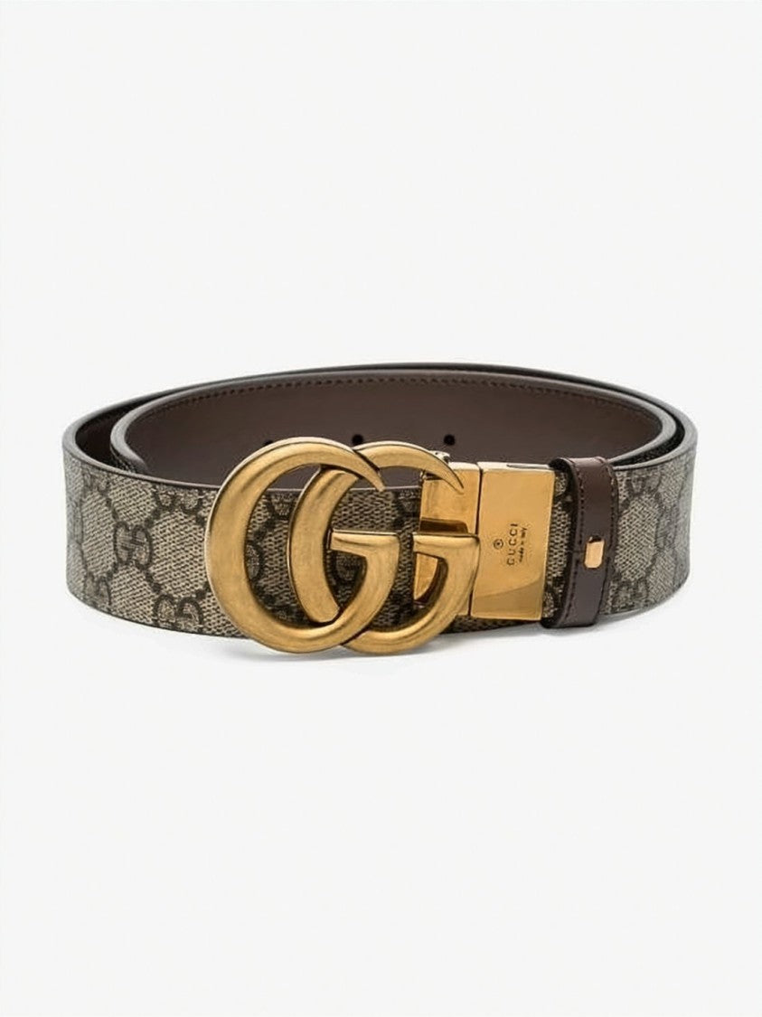 Gucci Brown Fabric Leather Double-G Belt
