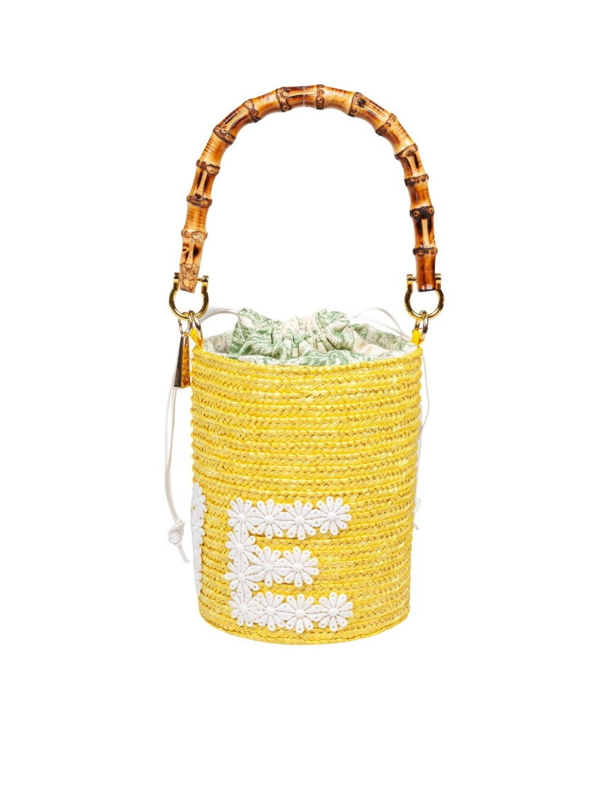 La Milanesa Yellow Love Bucket Bag In Straw