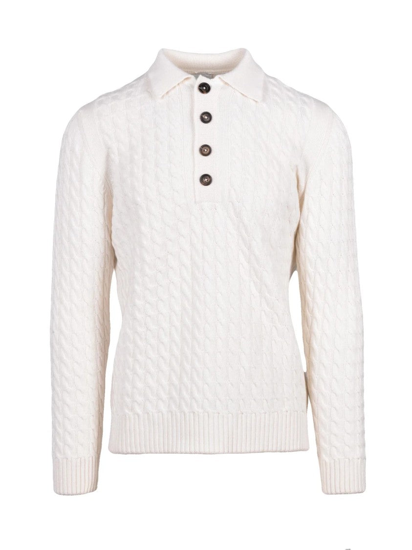Eleventy Knit Polo Shirt With Textured Cable Design