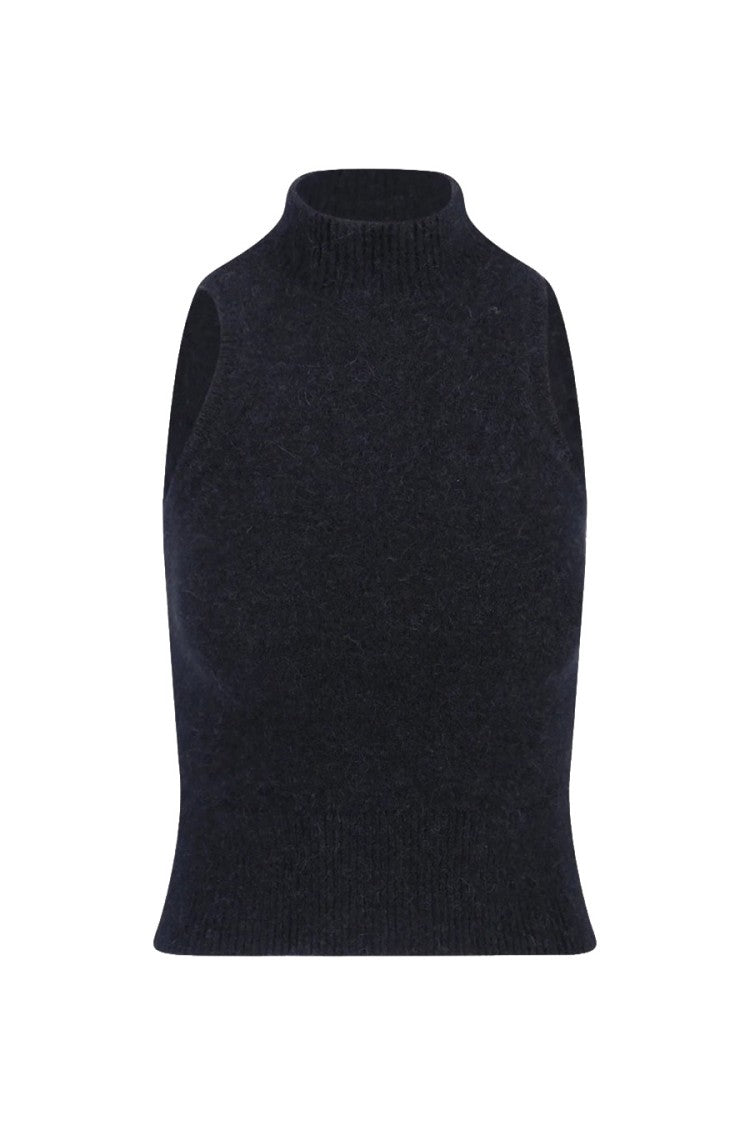 Patou Blue Alpaca-Polyamide Blend Mock-Neck Top