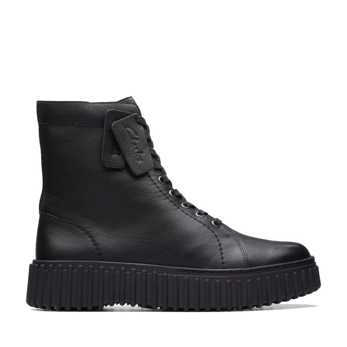 Clarks Torhill Rise Black Lace-Up Detail Textured Sole Wedge Boots