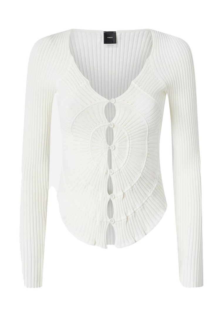 Pinko White Viscose-Nylon Scalloped Cardigan