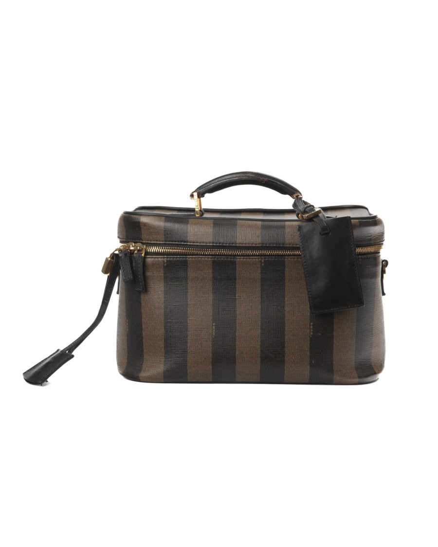 Fendi Brown Striped Vintage Large Canvas Beauty Case