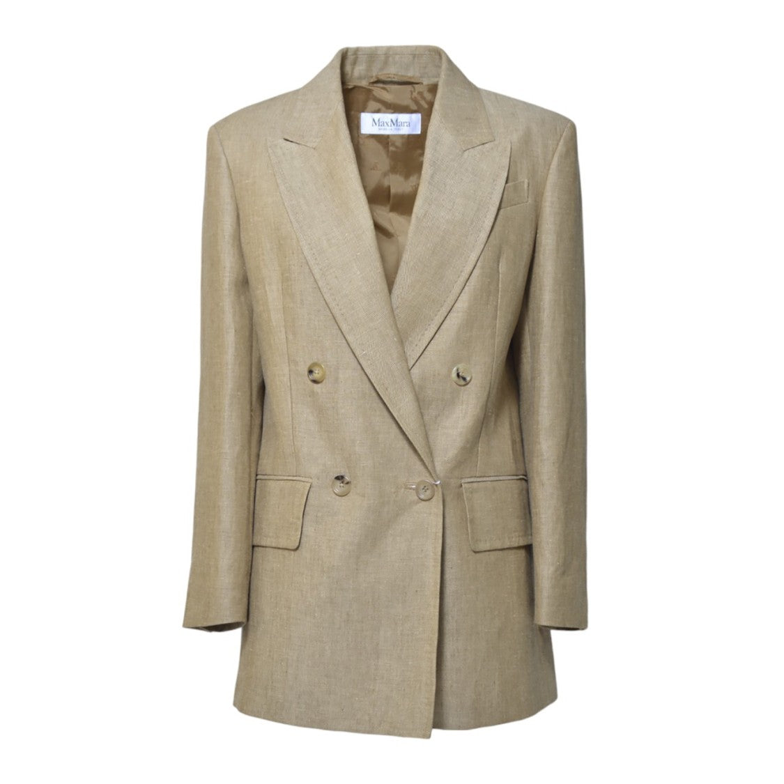 Max Mara Beige Double Breasted Gerla Jacket In Linen