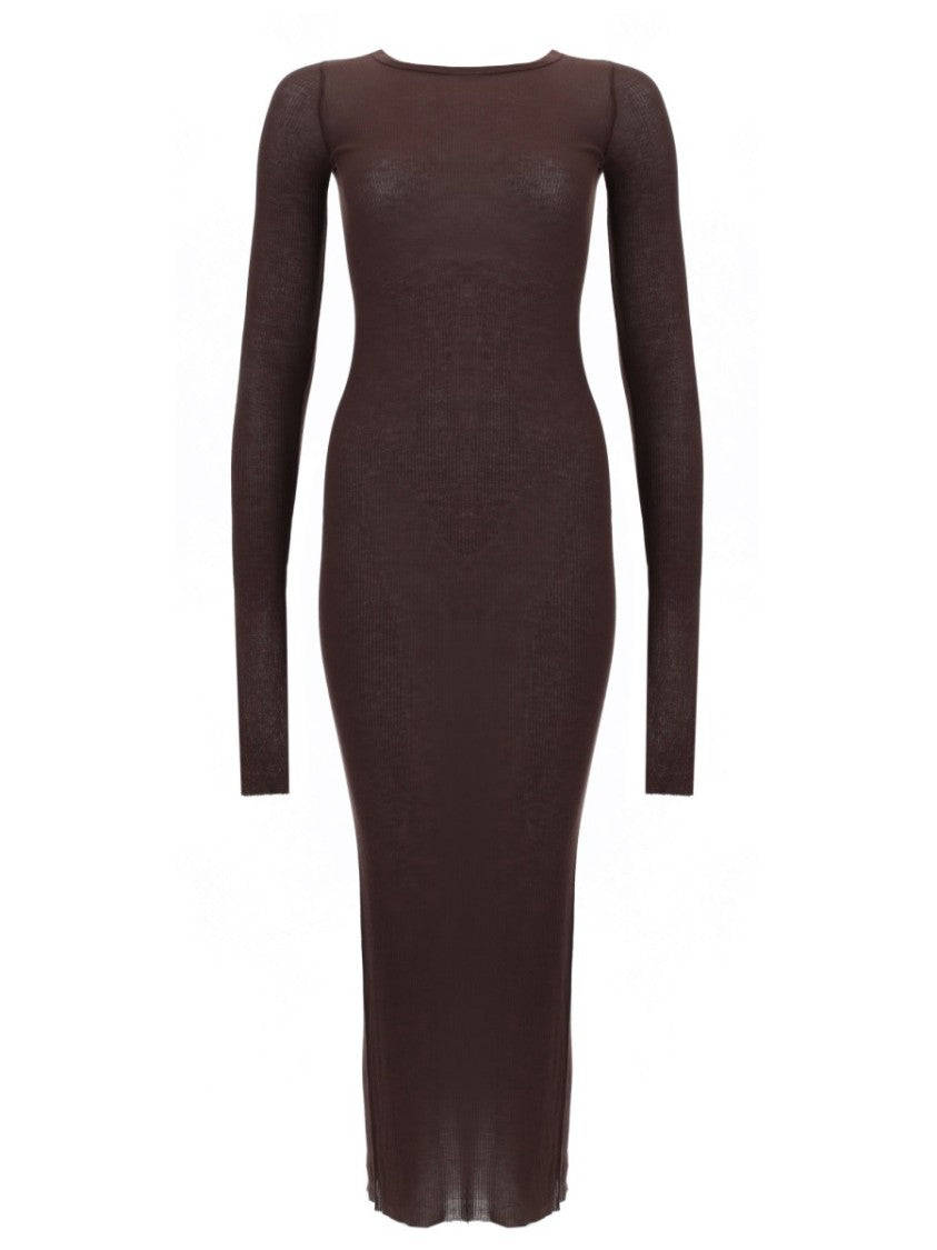 Rick Owens Brown Sleek Long Sleeves Midi Dress