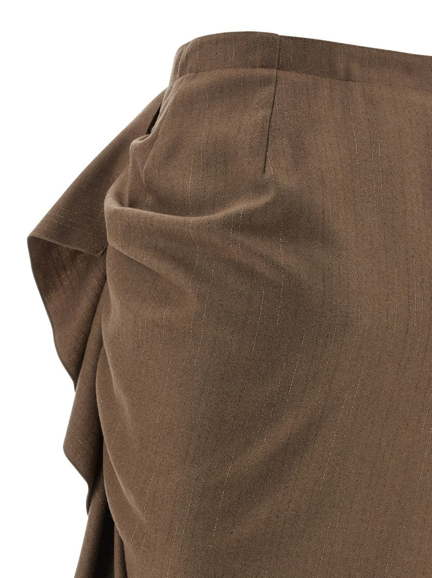 Fabiana Filippi Pinstriped Virgin Wool Midi Skirt With Draping