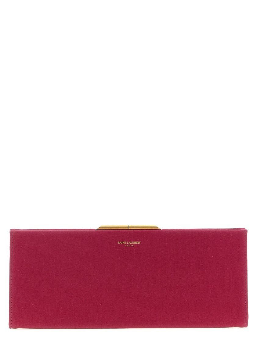 Saint Laurent Midnight Piccola Satin Clutch With Kiss-Lock Closure