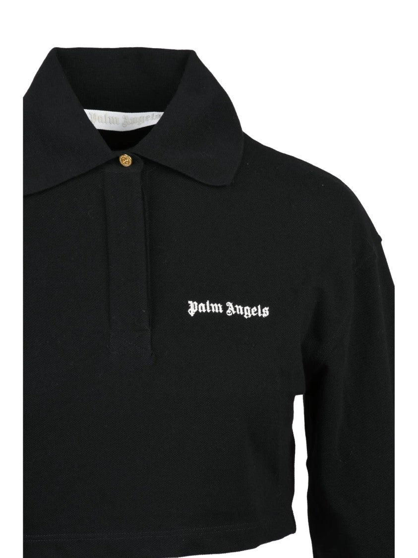 Palm Angels Black Cotton Cropped Polo Shirt