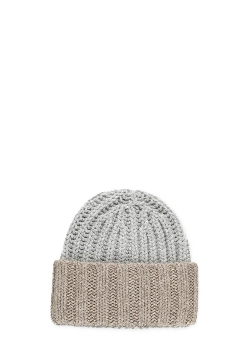 Barna Cashmere Grey Cashmere Ribbed Beanie