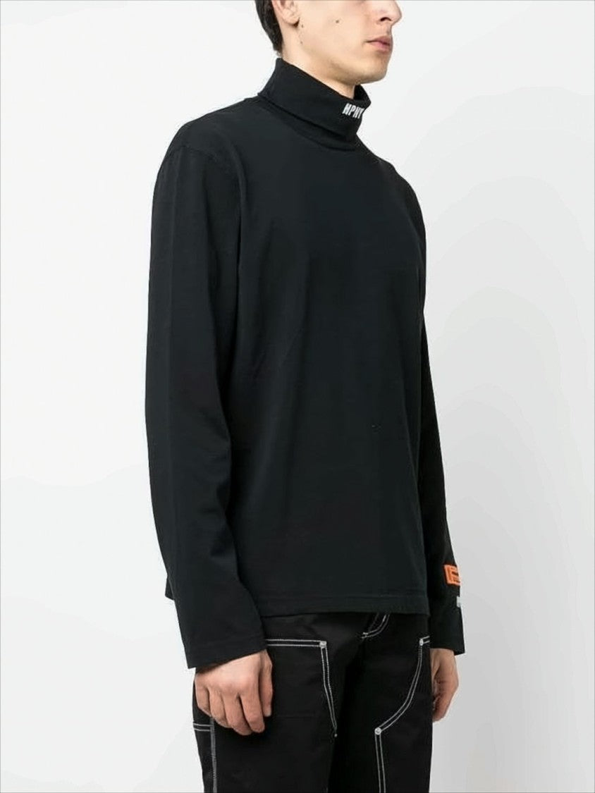 Heron Preston Long-Sleeve Black T-Shirt With High Neck And Signature Detailing