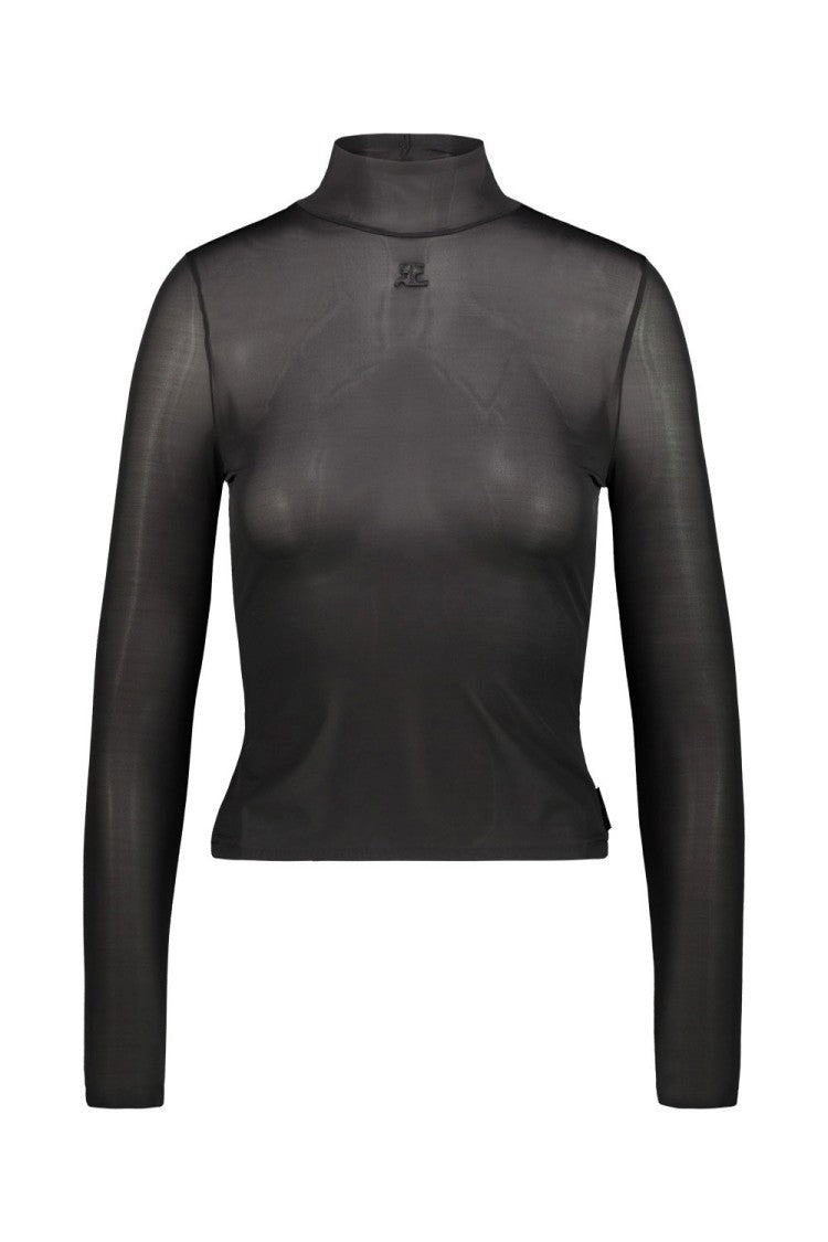 Courrèges Fitted Long-Sleeve Top With High Neckline