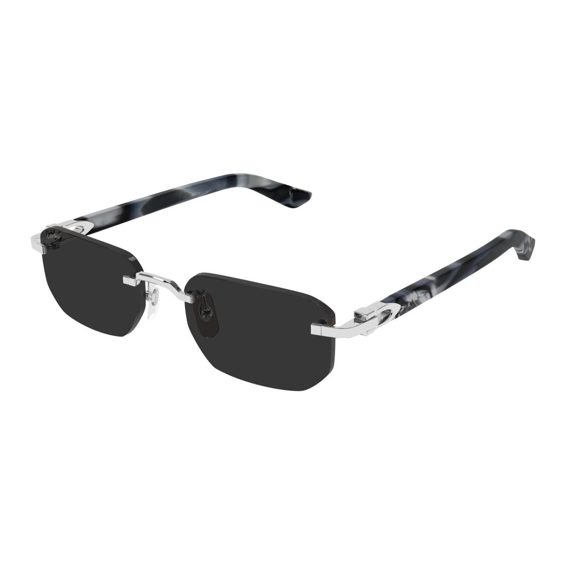 Cartier Rimless Rectangular Sunglasses With Marbled Temples