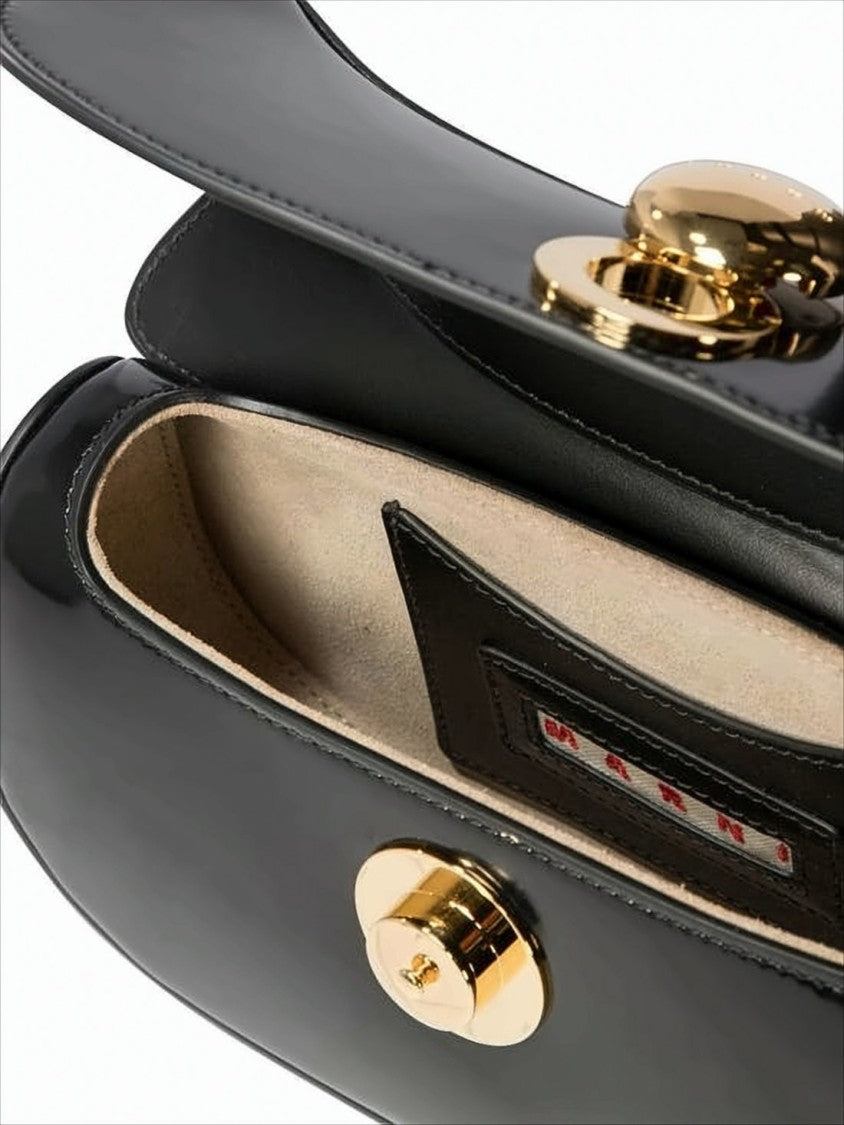 Marni Sophisticated Black Lambskin And Calfskin Shoulder Bag