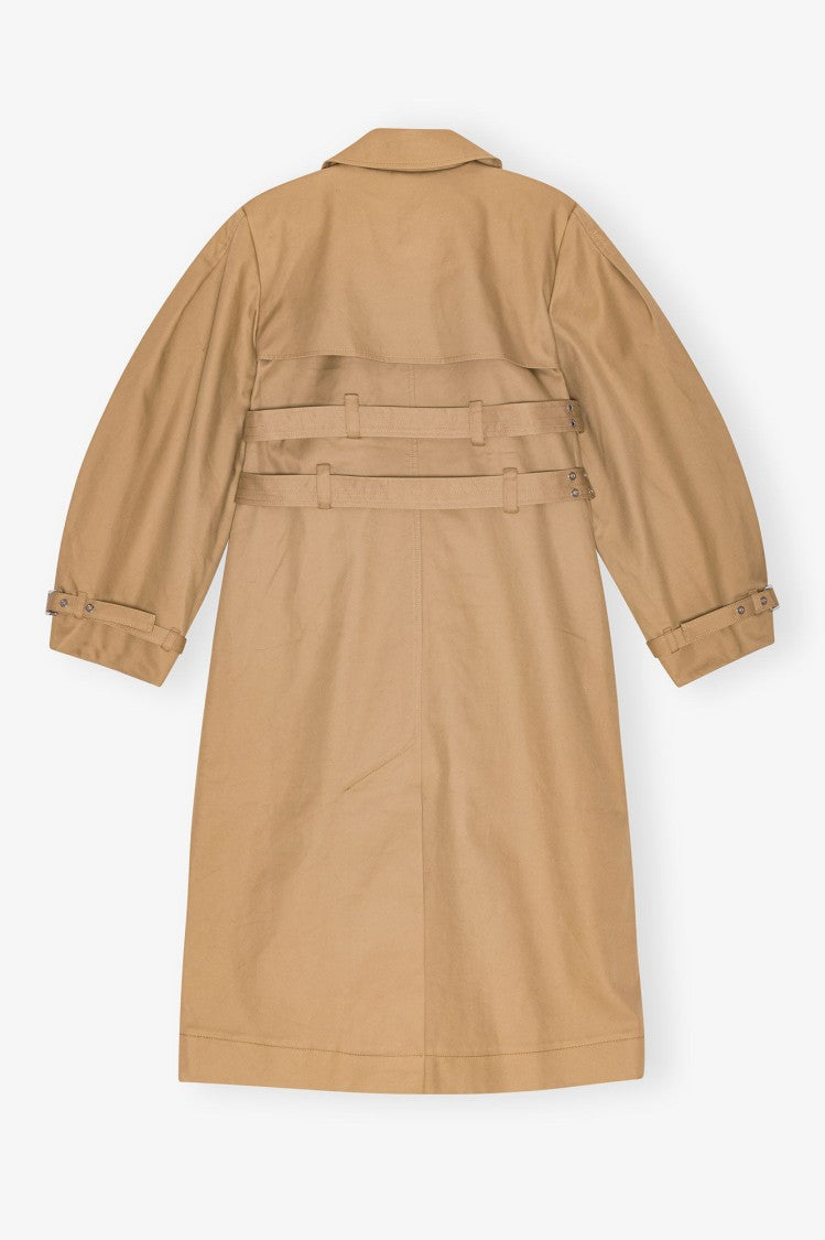 Ganni Camel Bonded Cotton Trench Coat
