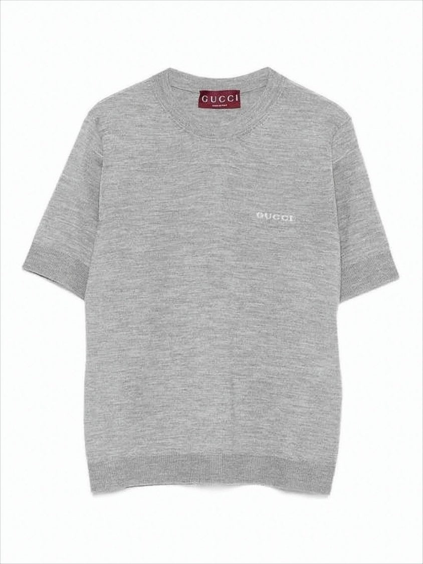 Gucci Fitted Short-Sleeved Knit Top In Cashmere