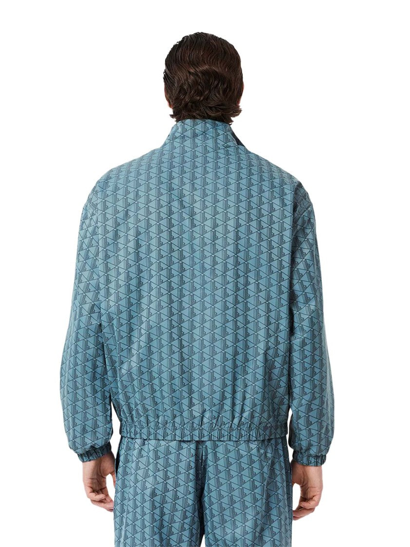 Lacoste Light Blue Nylon Windbreaker With Monogram Design