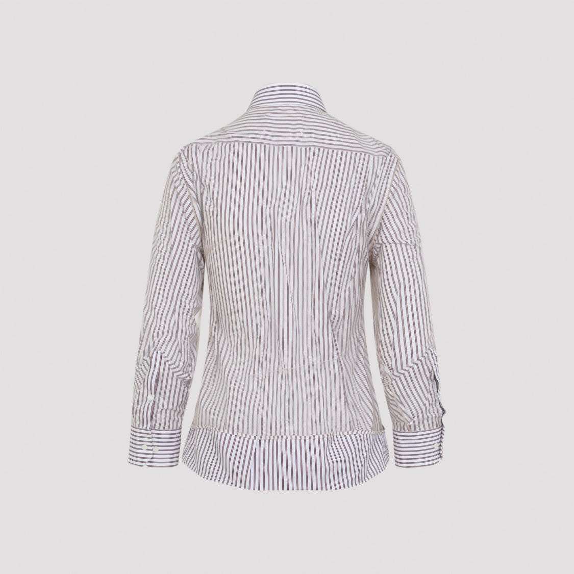 Maison Margiela Vertical Stripe Fitted Shirt With Ruffled Detail