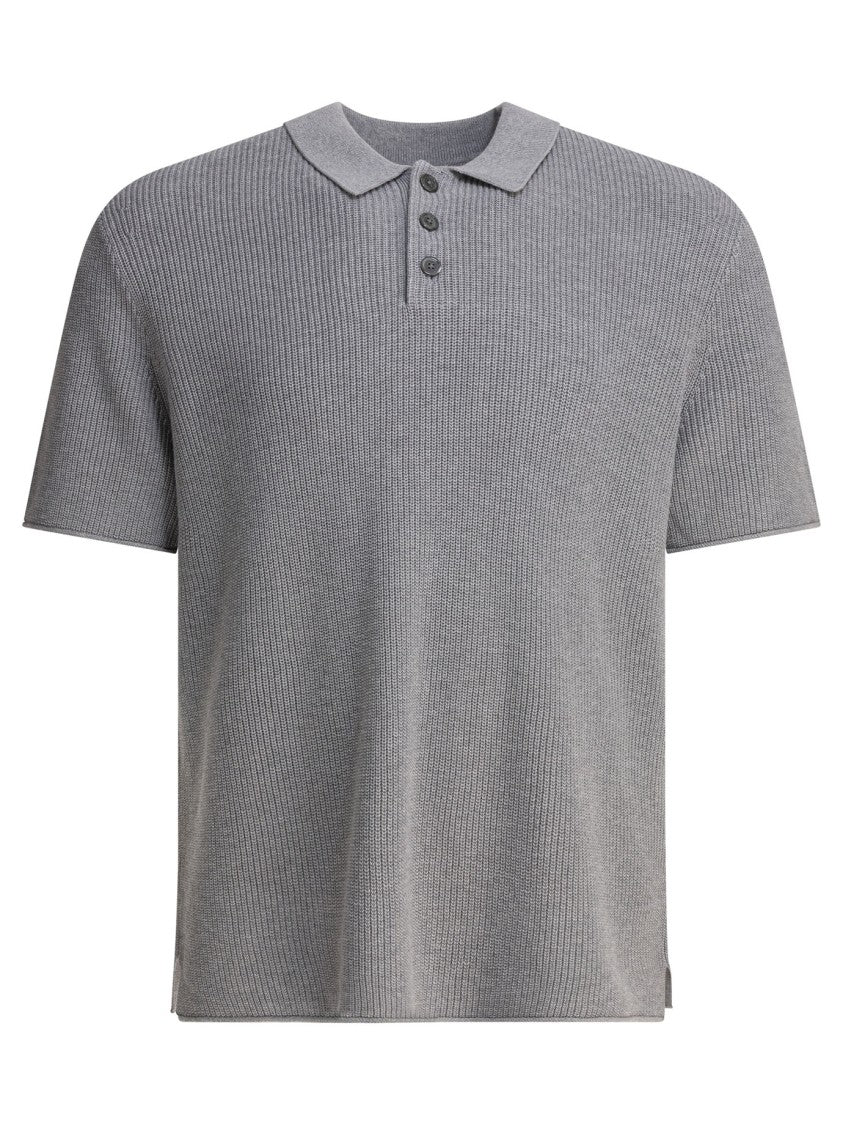 Alex Mill Textured Knit Grey Polo Shirt With Mother-Of-Pearl Buttons